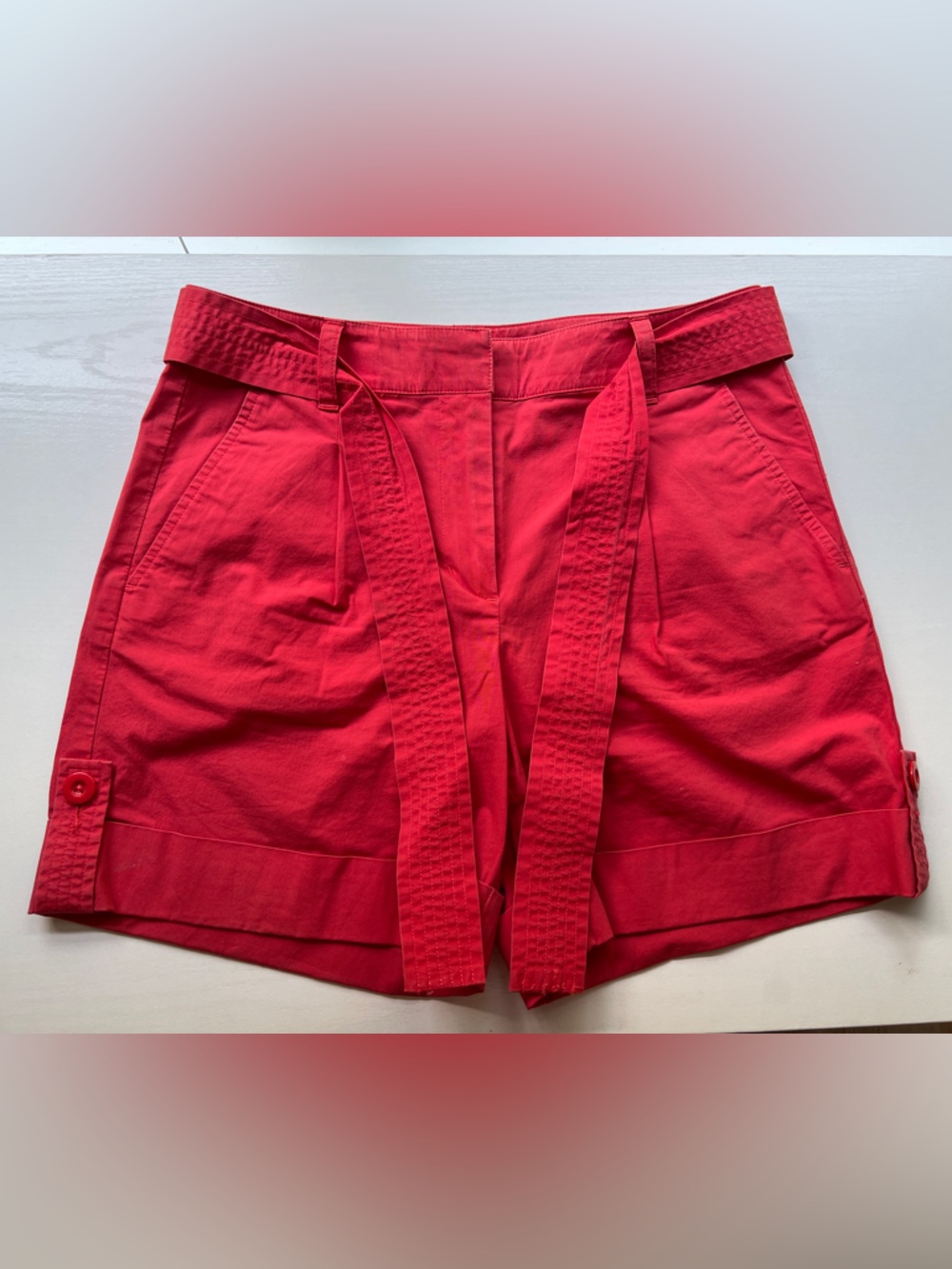 Women’s High-Rise Red Belted Shorts, size 6